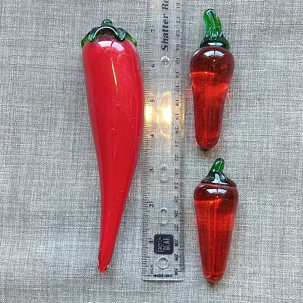 Glass Chili Peppers Handmade Maximalist Decor Set of 3 Blown Glass Fruit